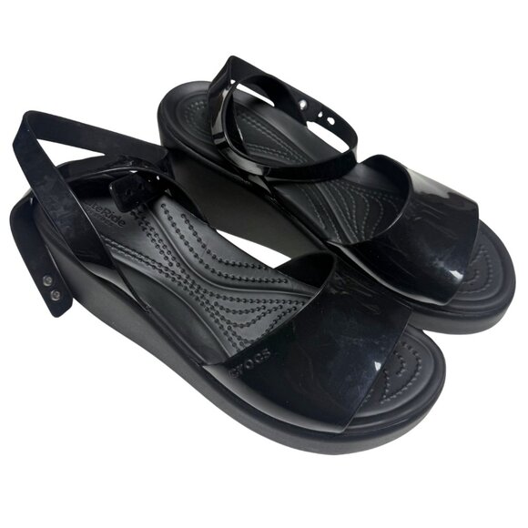 Crocs Brooklyn Ankle Strap Wedge Sandals – Black – Women’s Size 8 – New Without - Picture 6 of 9